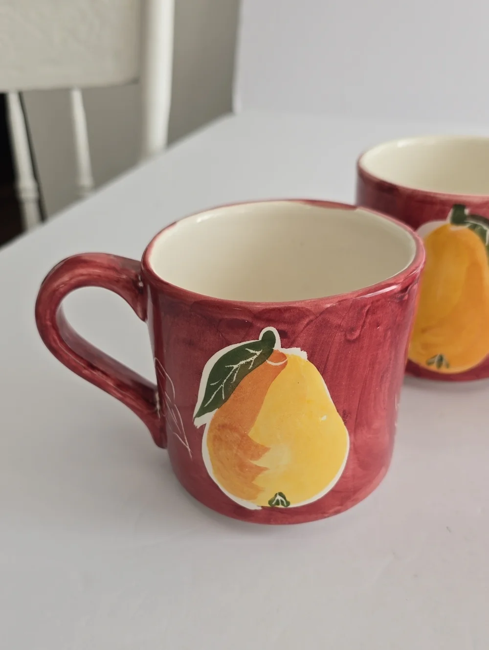 Vintage Pottery Barn Set Of 4 Pear Ceramic Coffee Mugs Handpainted Mexico